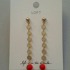 Diamond Dust Linear Disks Chain Pompoms Earrings